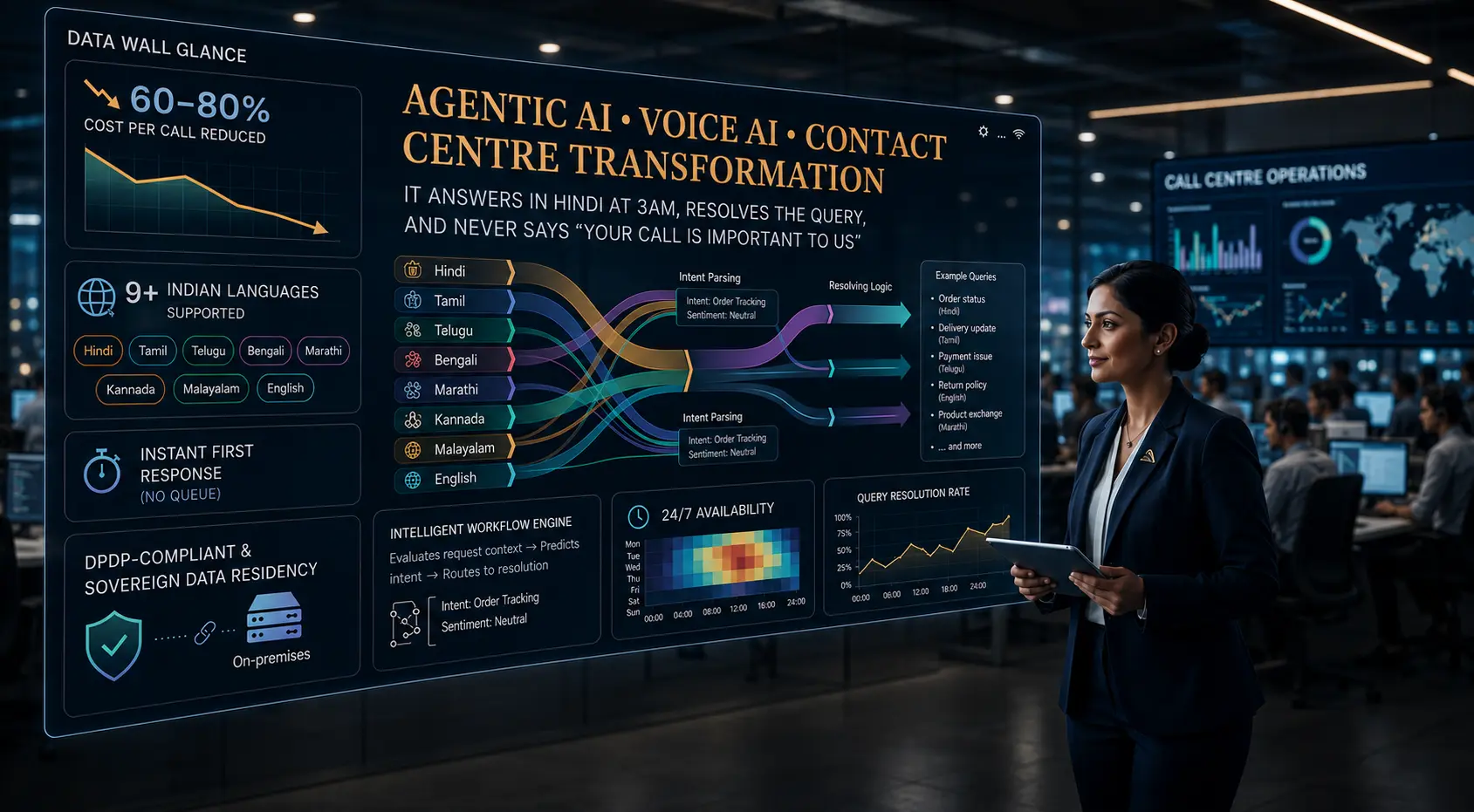 Voice AI Bots India — replacing call-centre agents with multilingual AI that answers in Hindi, Tamil, Telugu and 9 Indian languages